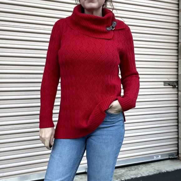 Charter Club Red Knit Pullover Sweater,Cowl Neck,Side slits,Cotton blend Size M - Picture 4 of 8